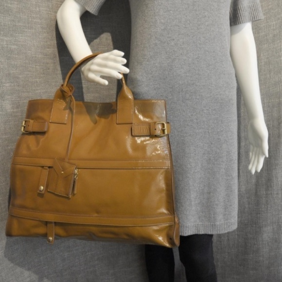 SAINT LAURENT Patent Sac Anais Tote Camel Purse - Picture 3 of 10